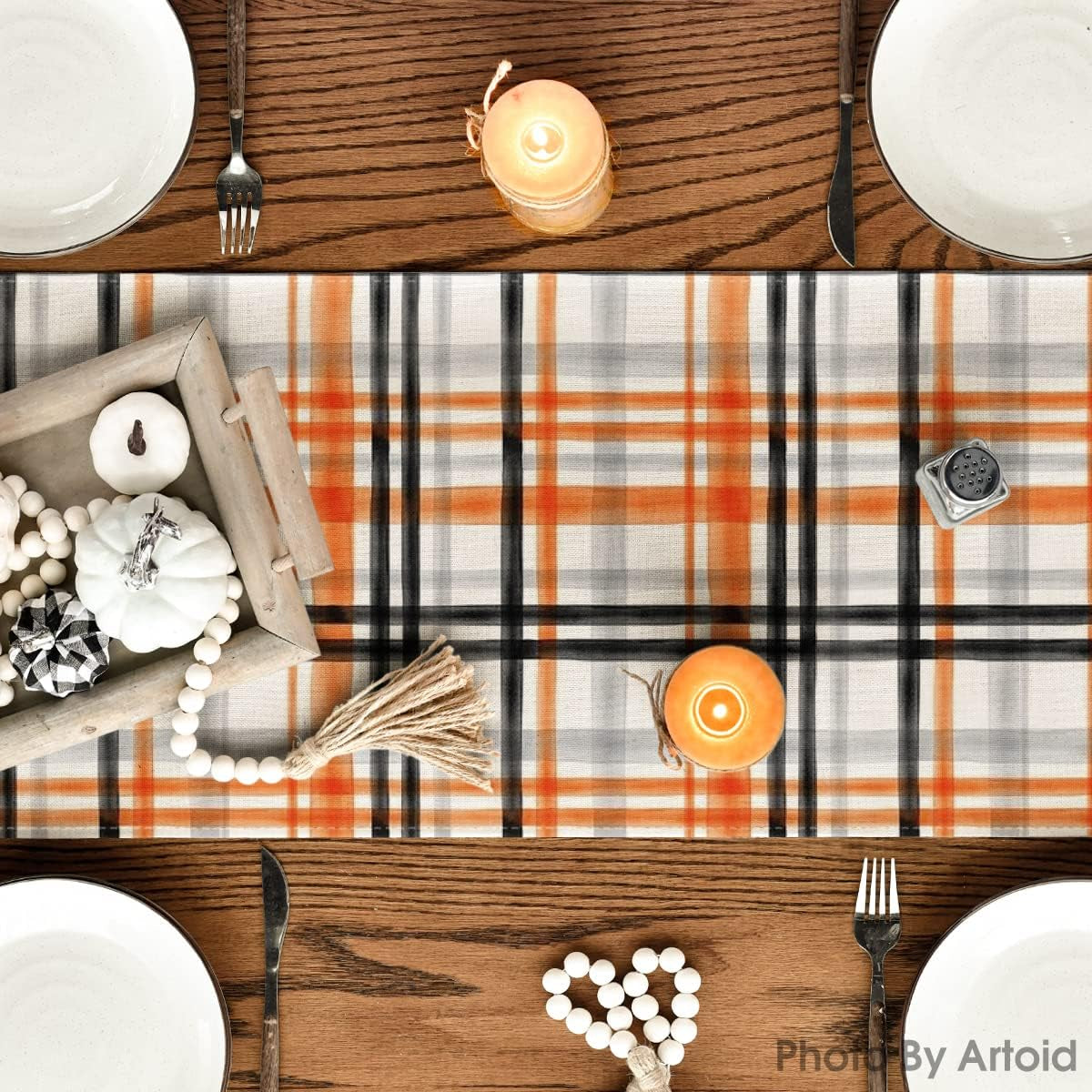 Plaid Fall Table Runner 13X108 Inch