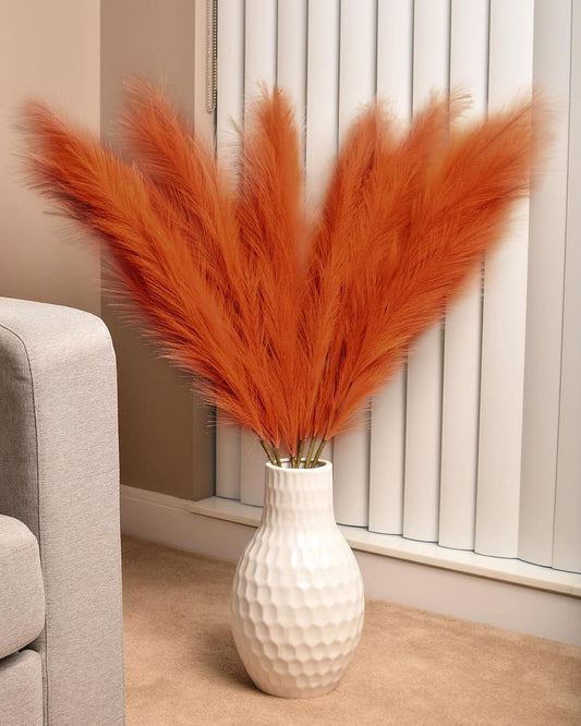 43 Inch Fluffy Fake Faux Pampas Grass Large Stems 3 Pcs for Tall Vase Filler, Boho Home Kitchen Wedding Room Decor(Orange)