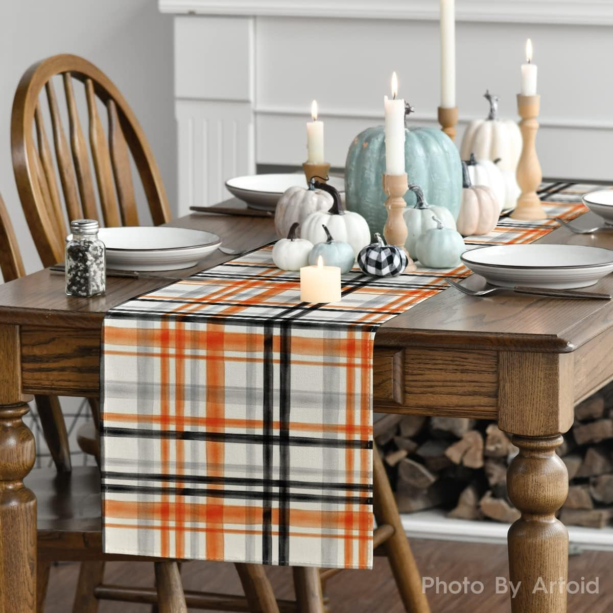 Plaid Fall Table Runner 13X108 Inch