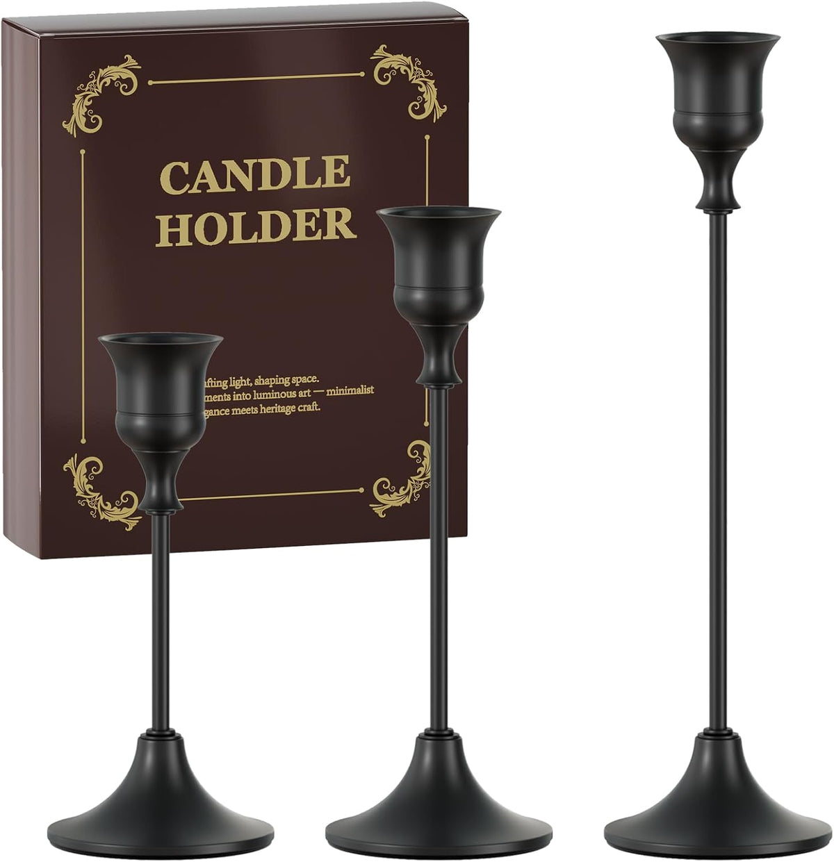 Brass Candle Holders Set of 3, Vintage Metal Candlestick Holders