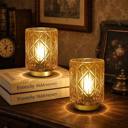 Battery Operated Lamp,Cordless Glass Accent Table Lamp with Timer for Bedside,Small Decorative Lamp with Warm White LED Bulb for Nightstand/Bookshelf/Entryway/Tabletop/Counter Decor(Iridescent Clear)