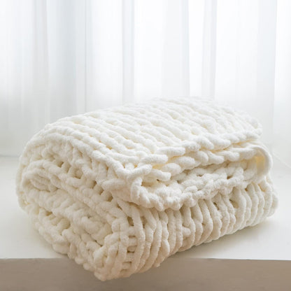 Chunky Knit Blanket Throw for Couch 51"×63" Light Grey