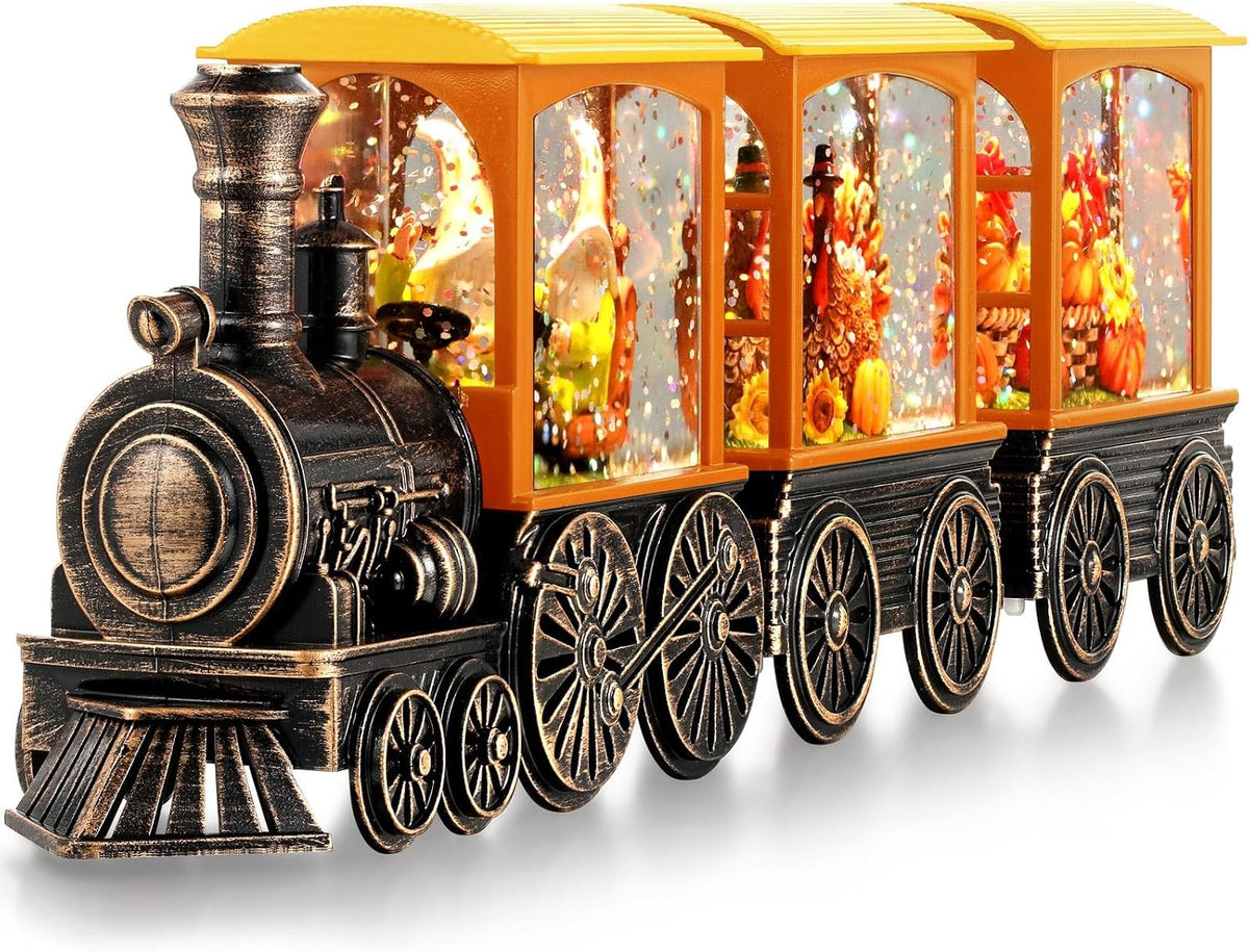 Halloween Snow Globe Lantern with Skeleton Halloween Decorations Indoor for Home, Battery Operated Train Snow Globe with Timer Swirling Glitter, Lighted Reaper Ghost Pumpkin Decor
