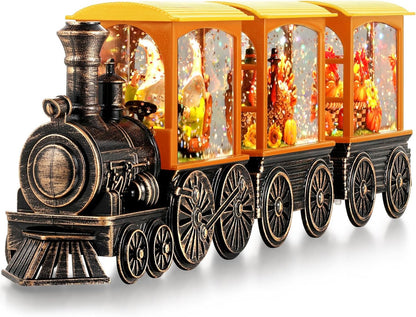 Halloween Snow Globe Lantern with Skeleton Halloween Decorations Indoor for Home, Battery Operated Train Snow Globe with Timer Swirling Glitter, Lighted Reaper Ghost Pumpkin Decor