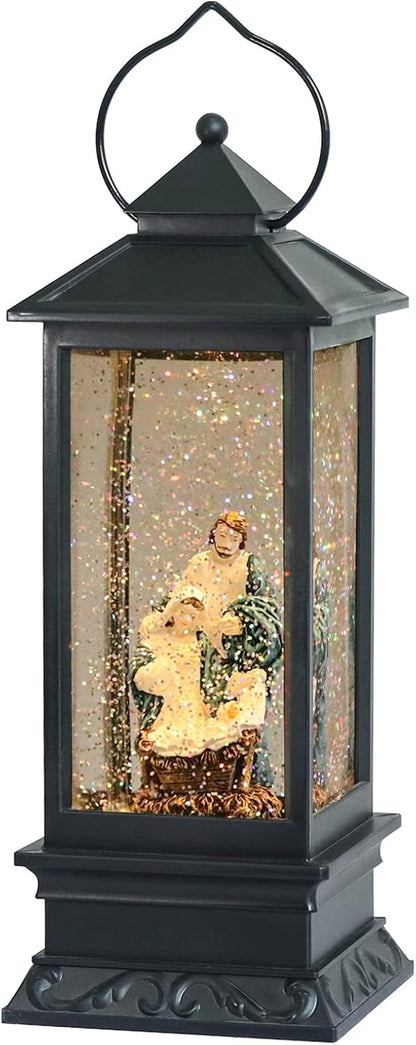 Christmas Snow Globe Lantern with Music, Battery Operated Lighted Swirling Glitter Water Lantern with Timer for Christmas Home Decoration, Santa