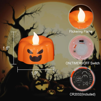 Halloween Small Pumpkin Flameless Tealight Candles with 6H Timer