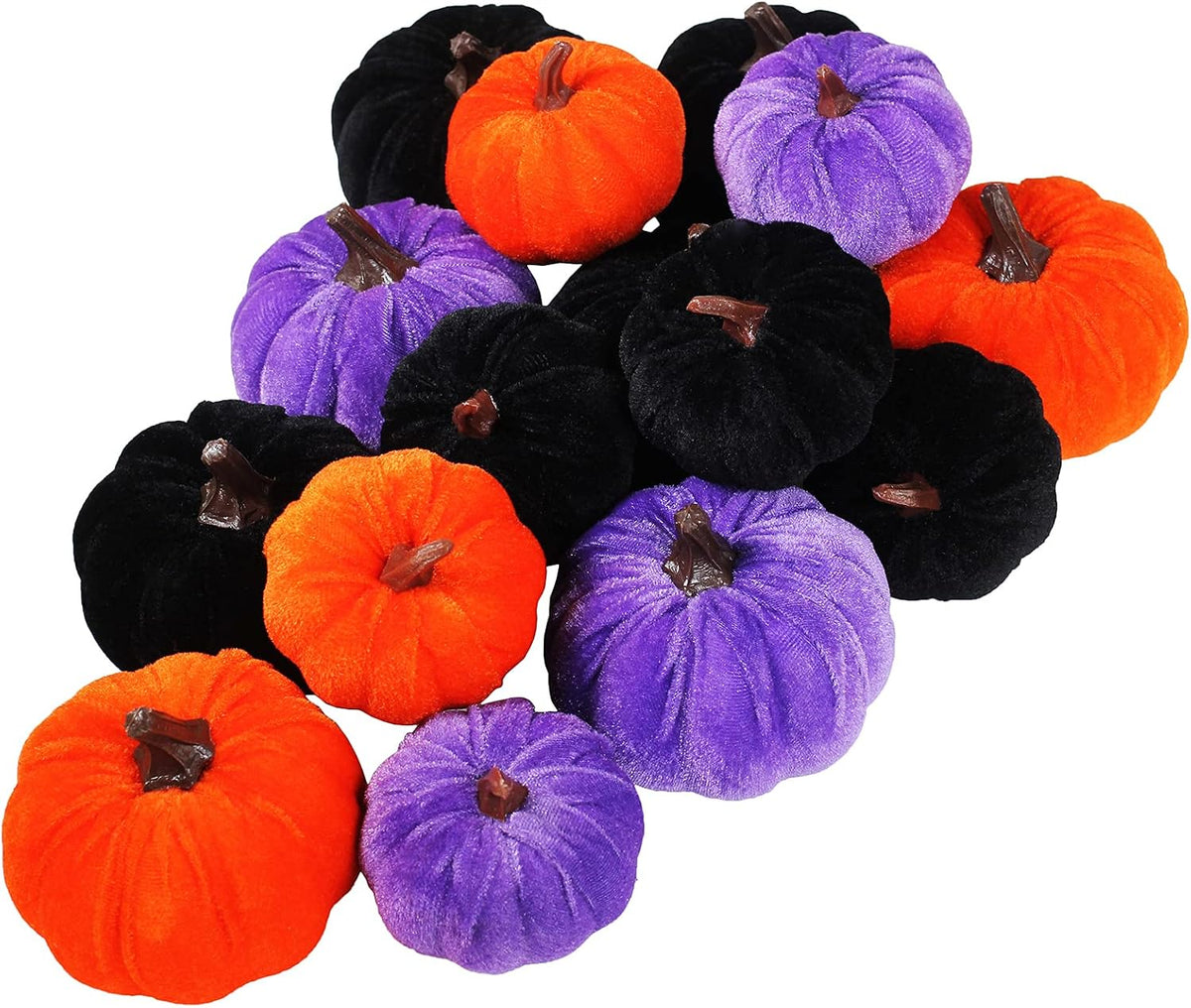 Velvet Pumpkins, Set of 16 — Burgundy, Bronze, Gray