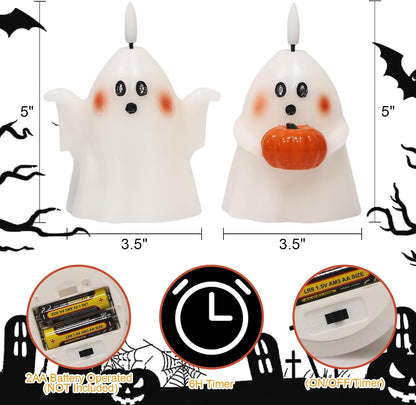 Ghost Halloween Flameless Candles Battery Operated with 6H Timer
