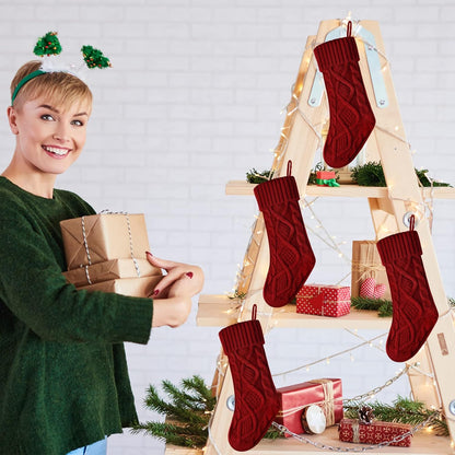 Pack 6,18" Unique Burgundy Knit Christmas Stockings, Style2