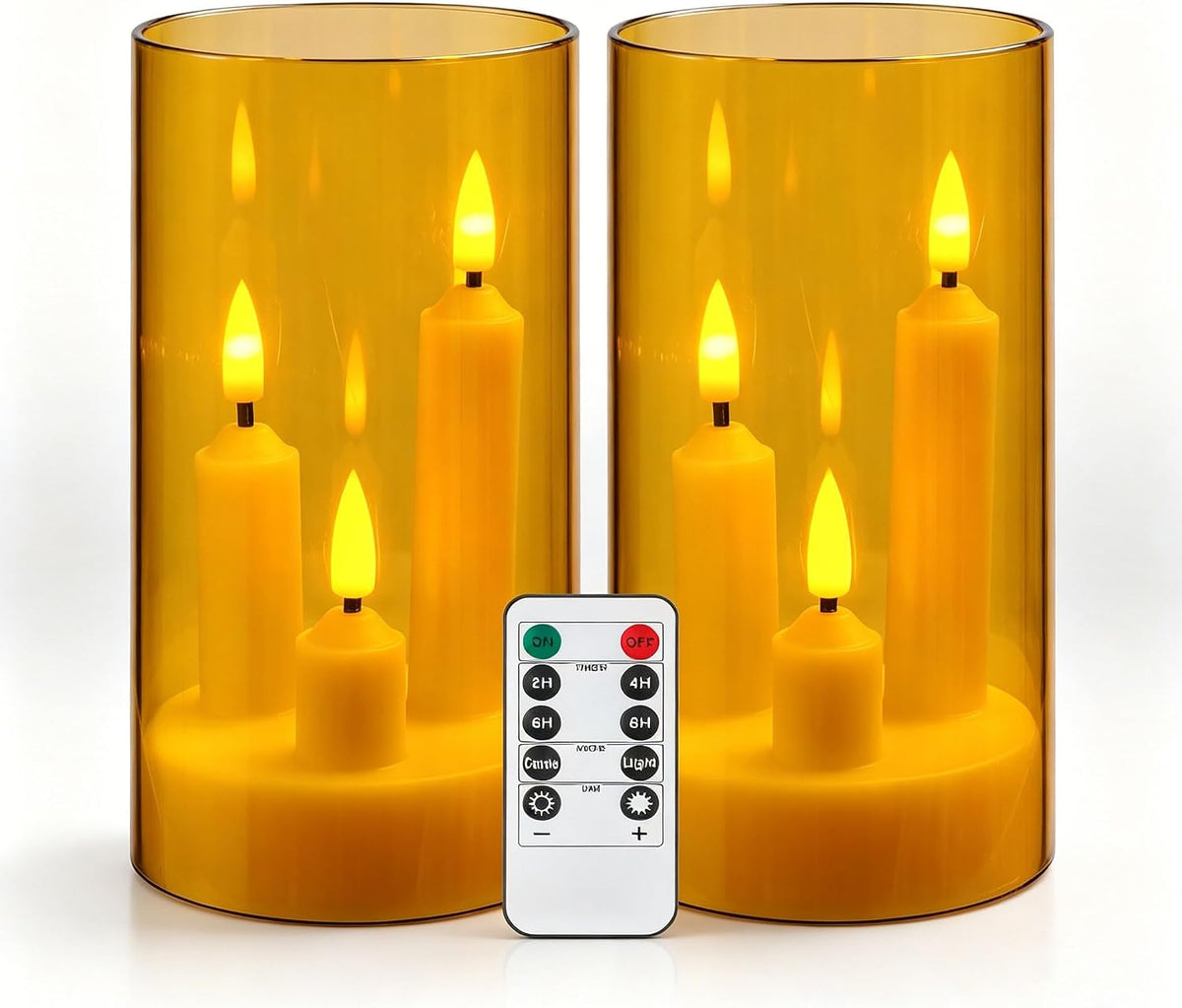2 Pack Flameless Taper Candles, 3D Realistic Wick LED Taper Candle Lights with Clear Acrylic Cover, Remote Control Battery Operated Flickering Candles for Wedding, Party, Christmas, Home Table Decor.