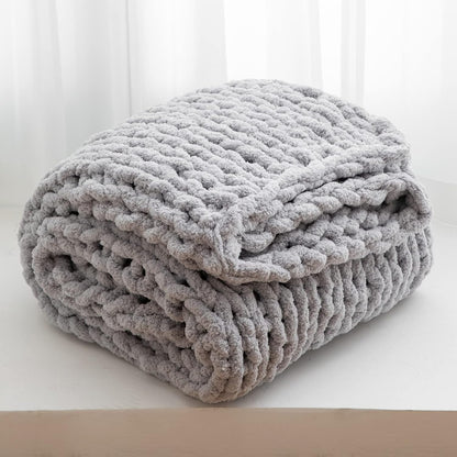 Chunky Knit Blanket Throw for Couch 51"×63" Light Grey