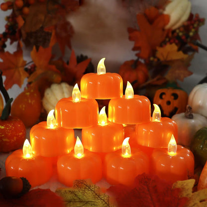 24 Pack Pumpkin Tea Lights Fall Decorations Indoor, LED Pumpkin Light