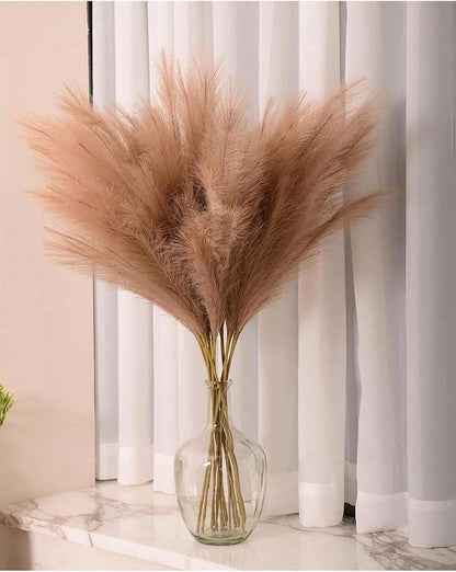 43 Inch Fluffy Fake Faux Pampas Grass Large Stems 3 Pcs for Tall Vase Filler, Boho Home Kitchen Wedding Room Decor(Orange)
