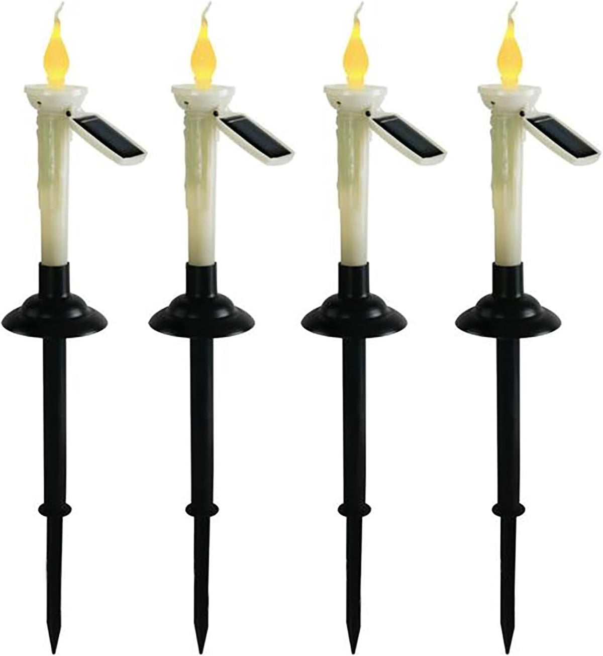 4Pcs Solar Taper Candles with Holders, Waterproof LED Candles Light Rechargeable Tapered Candlesticks with Dusk to Dawn Light Sensor for Outdoor Garden Patio Decor
