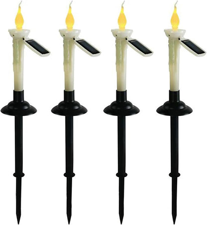 4Pcs Solar Taper Candles with Holders, Waterproof LED Candles Light Rechargeable Tapered Candlesticks with Dusk to Dawn Light Sensor for Outdoor Garden Patio Decor