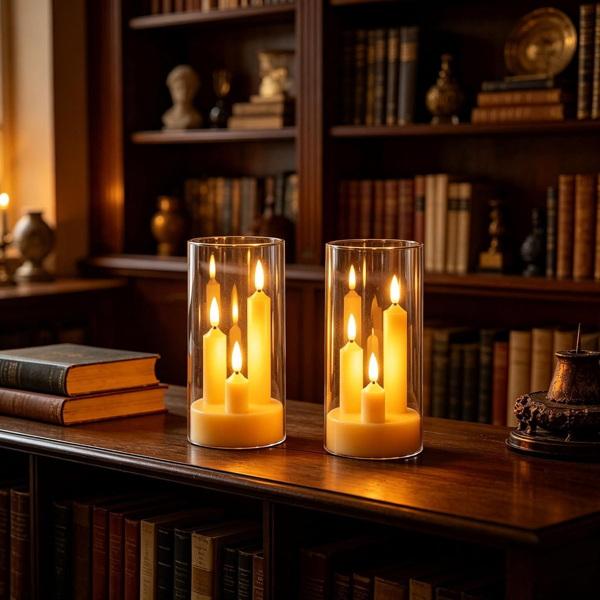 2 Pack Flameless Taper Candles, 3D Realistic Wick LED Taper Candle Lights with Clear Acrylic Cover, Remote Control Battery Operated Flickering Candles for Wedding, Party, Christmas, Home Table Decor.