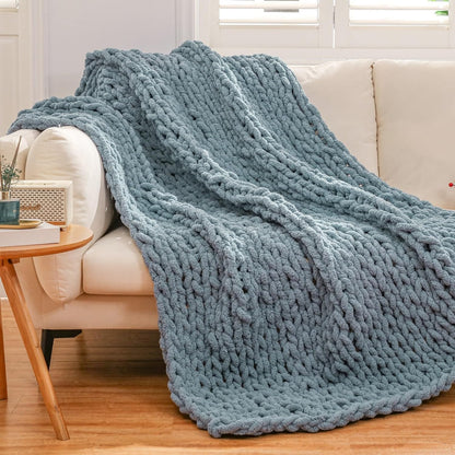 Chunky Knit Blanket Throw for Couch 51"×63" Light Grey