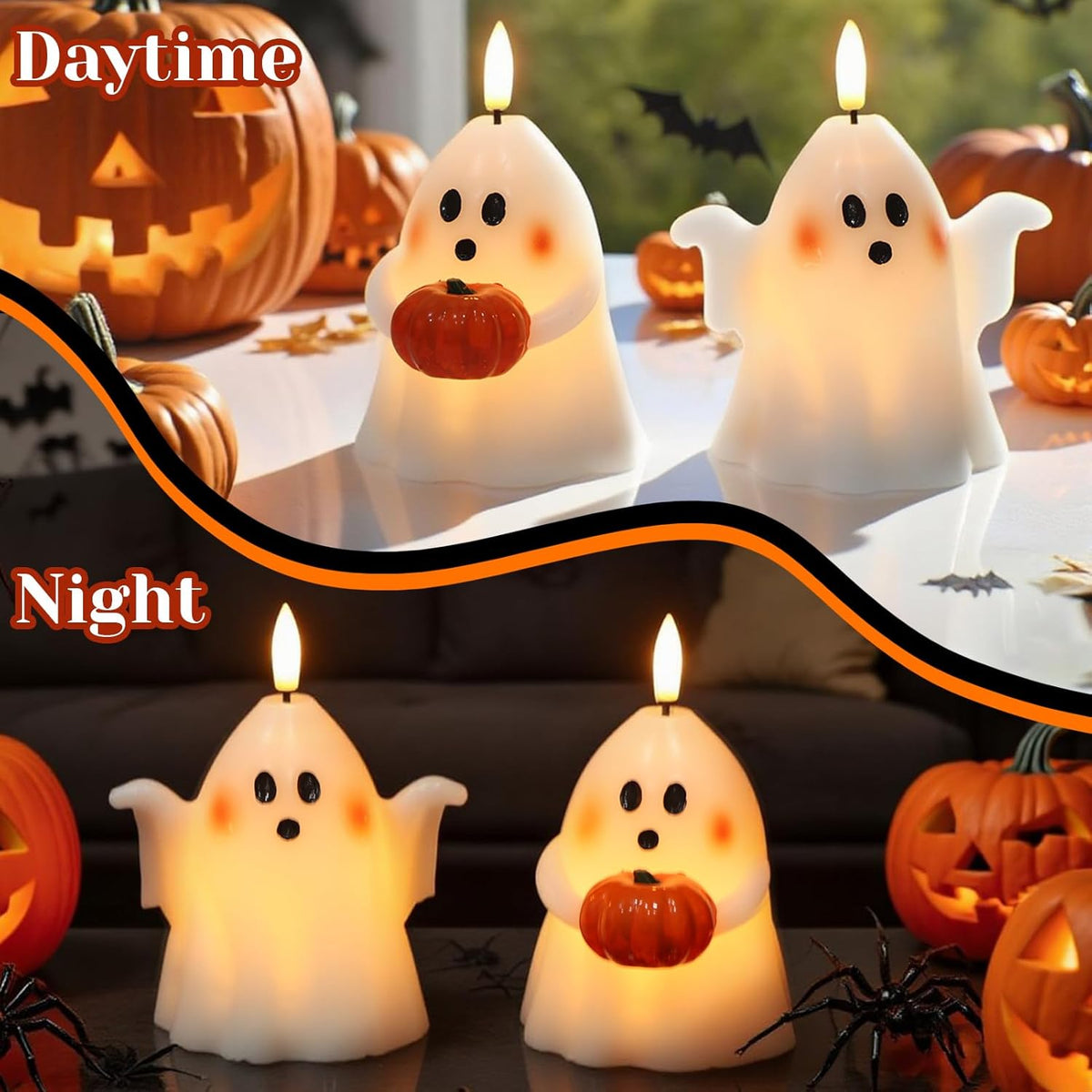 Ghost Halloween Flameless Candles Battery Operated with 6H Timer