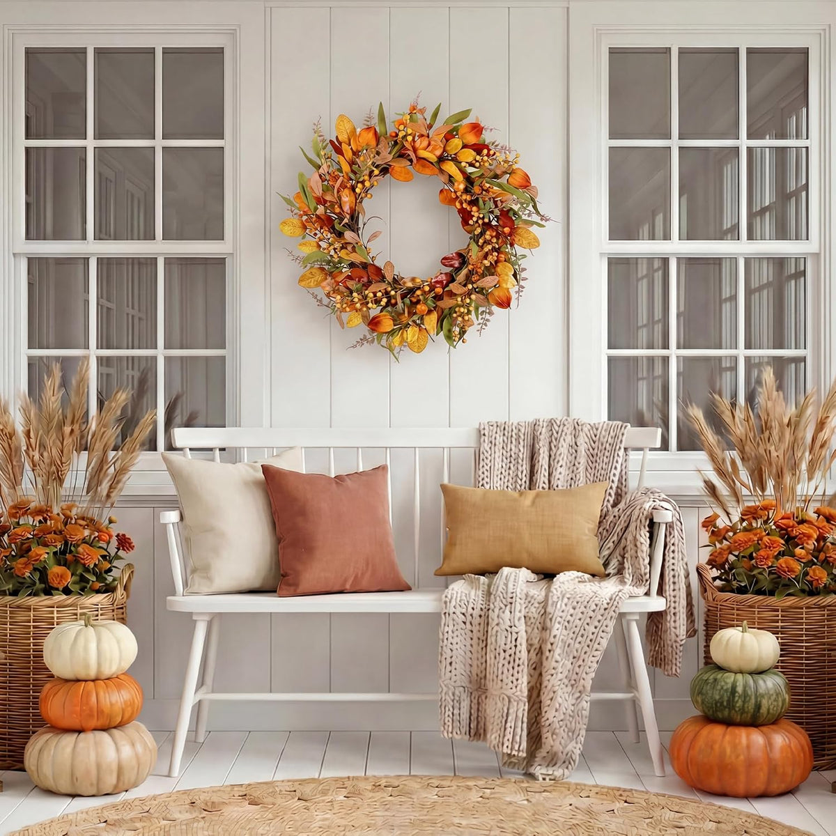 22" Fall Wreath for Front Door Pumpkin Artificial Wall Decor Autumn