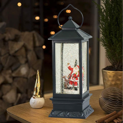 Christmas Snow Globe Lantern with Music, Battery Operated Lighted Swirling Glitter Water Lantern with Timer for Christmas Home Decoration, Santa