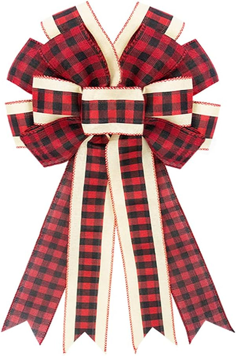 Large Christmas Bow for Wreath Red Velvet Bows Snowflake Plaid Tree Topper Bow for Front Door Christmas Holiday Indoor Outdoor Wall Decoration