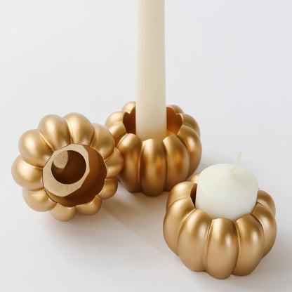 2-In-1 Pumpkin Candle Holder Set - Orange Fall Taper, Tealight & Votive Candle Holders - Pumpkin Table Centerpiece, Fall Candle Decor, Halloween Candlestick Holder (Set of 6)