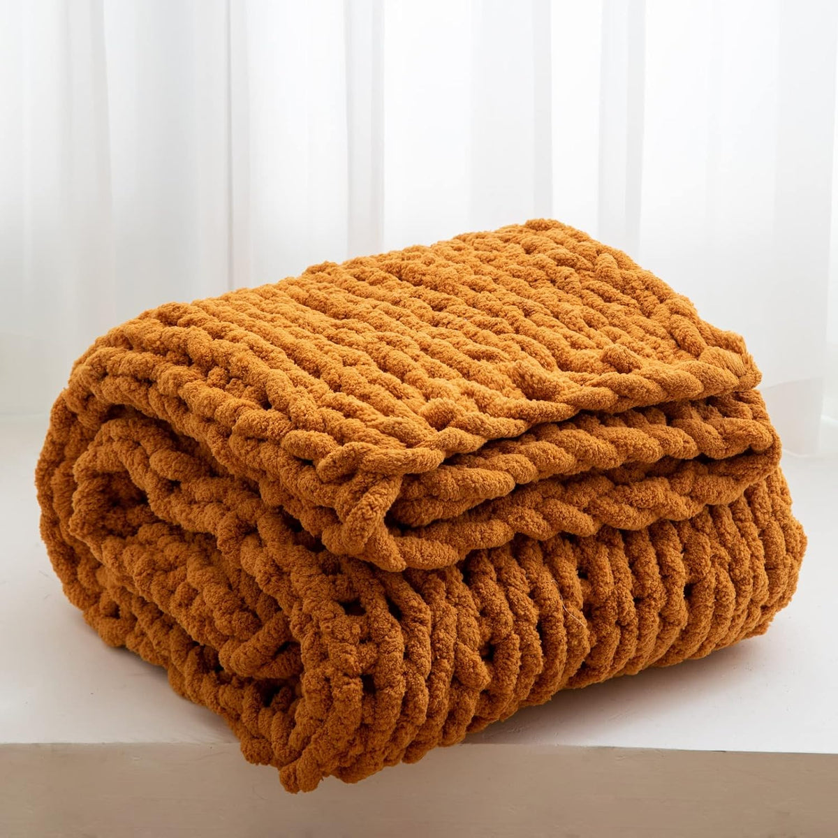 Chunky Knit Blanket Throw for Couch 51"×63" Light Grey