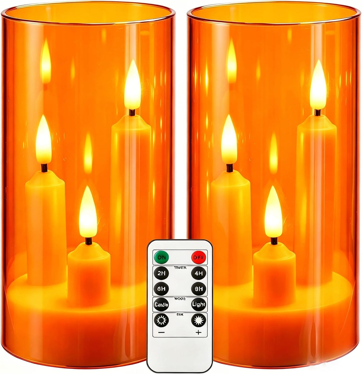 2 Pack Flameless Taper Candles, 3D Realistic Wick LED Taper Candle Lights with Clear Acrylic Cover, Remote Control Battery Operated Flickering Candles for Wedding, Party, Christmas, Home Table Decor.