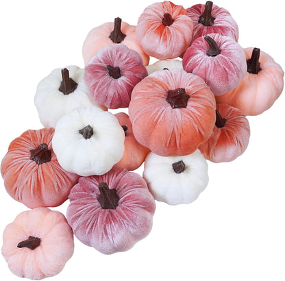 Velvet Pumpkins, Set of 16 — Burgundy, Bronze, Gray
