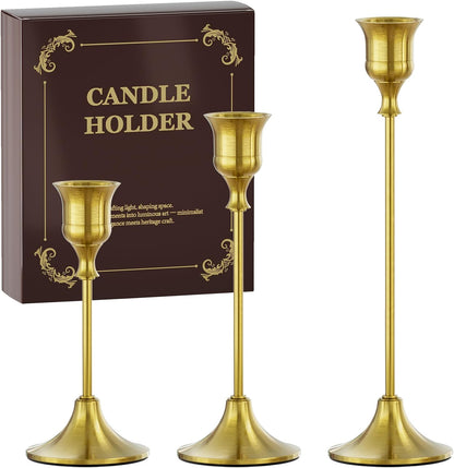 Brass Candle Holders Set of 3, Vintage Metal Candlestick Holders
