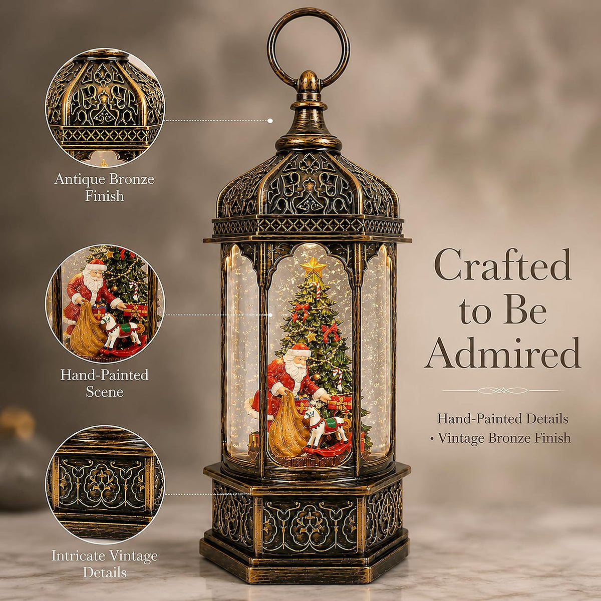 Lighted Christmas Snow Globe Lantern, Musical Snow Globe with 8 Songs, Gingerbread Santa Chef Baking Scene, Swirling Glitter Water Lantern, 9" Indoor Christmas Decor, for Kids & Adults