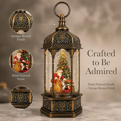 Lighted Christmas Snow Globe Lantern, Musical Snow Globe with 8 Songs, Gingerbread Santa Chef Baking Scene, Swirling Glitter Water Lantern, 9" Indoor Christmas Decor, for Kids & Adults