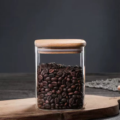 Square Glass Canister — Bamboo Lid & Wooden Spoon