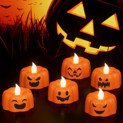 Halloween Small Pumpkin Flameless Tealight Candles with 6H Timer