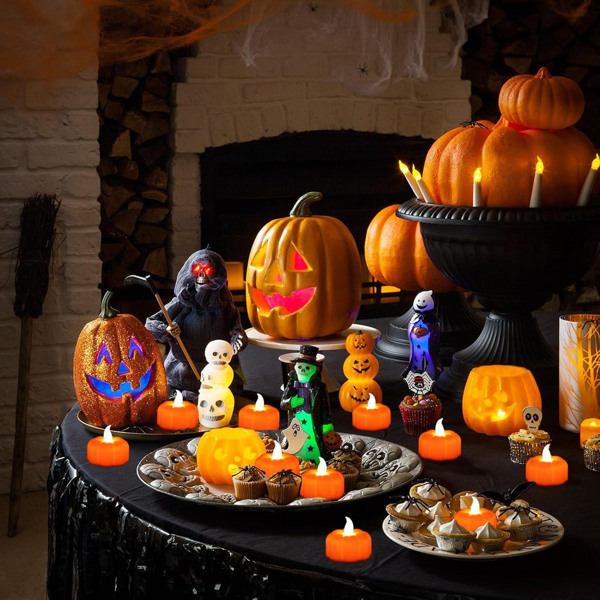 24 Pack Pumpkin Tea Lights Fall Decorations Indoor, LED Pumpkin Light